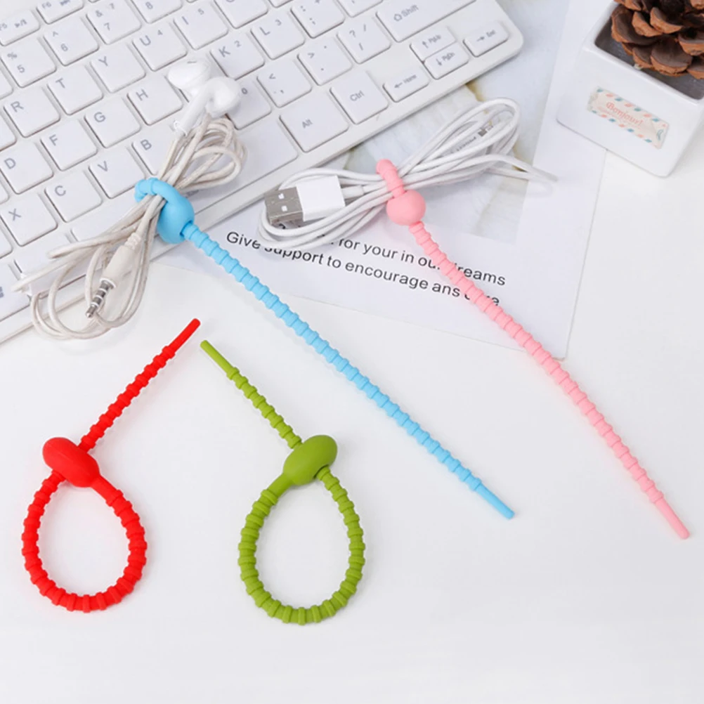 

20pcs Cable Storage Organizer Wire Holder Earphone Fixer Ties Silicone Material Cord Keeper Desk Drawer Tool Box