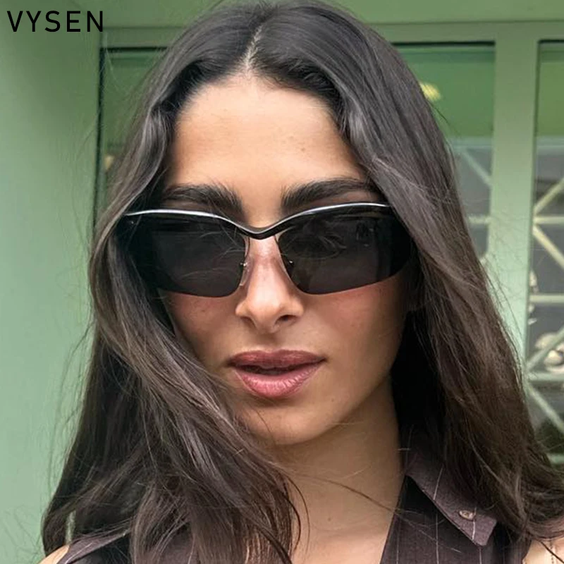 Y2K Punk شبه بدون شفة النظارات الشمسية للنساء والرجال 2025 العلامة التجارية الفاخرة العصرية القط ظلال العيون إطار هندسي UV400 حماية النظارات #6