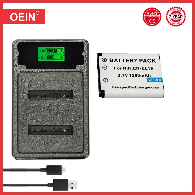 EN-EL19 ENEL19 EL19 Li-ion Battery+LED Dual Charger for Nikon Coolpix S32 S33 S100 S2500 S2750 S3100 S3200 S3300 S3400 S3500