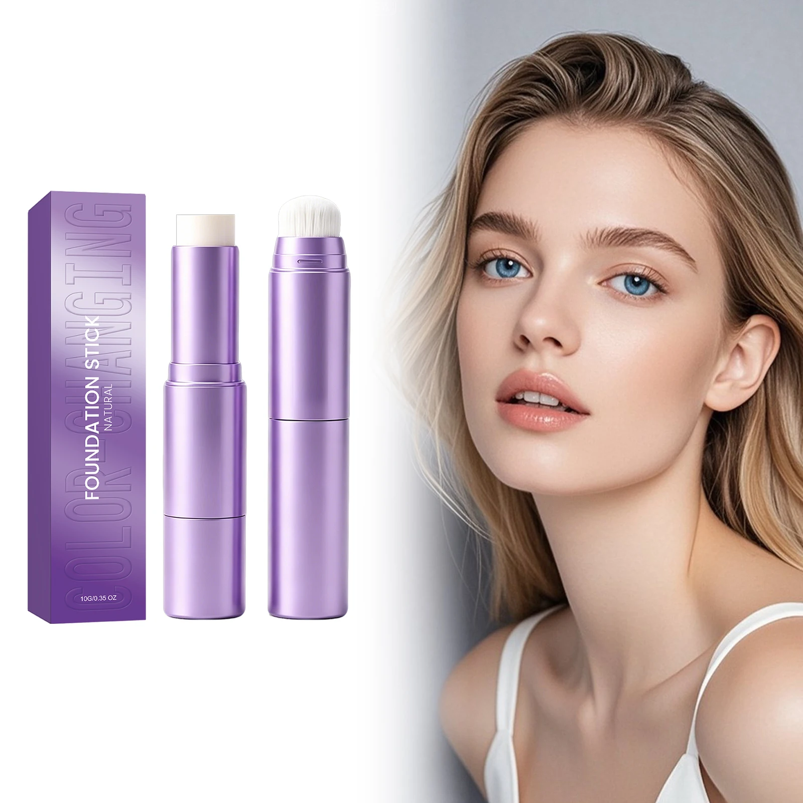 2-In-1 Foundation Stick Brightens Skin Tone Silky Texture Moisturizing Coverage Plumping Even Skin Tone Makeup Foundation Stick
