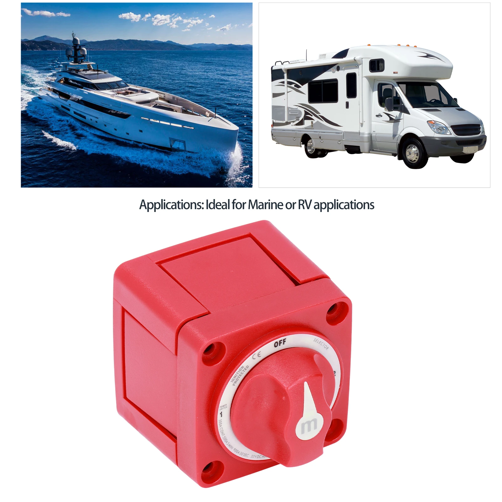 

300A Battery Switch 360° Rotating 4 Position Battery Switch Selector IP66 Waterproof for Yachts RVs Modified Cars