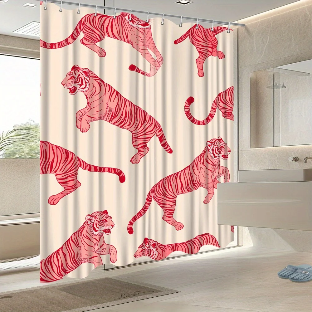 VIKAMA Fashion Pink Tiger Shower Curtain, Bathroom Waterproof and Mold-Resistant Curtain, Room Divider Curtain, Home Decoration