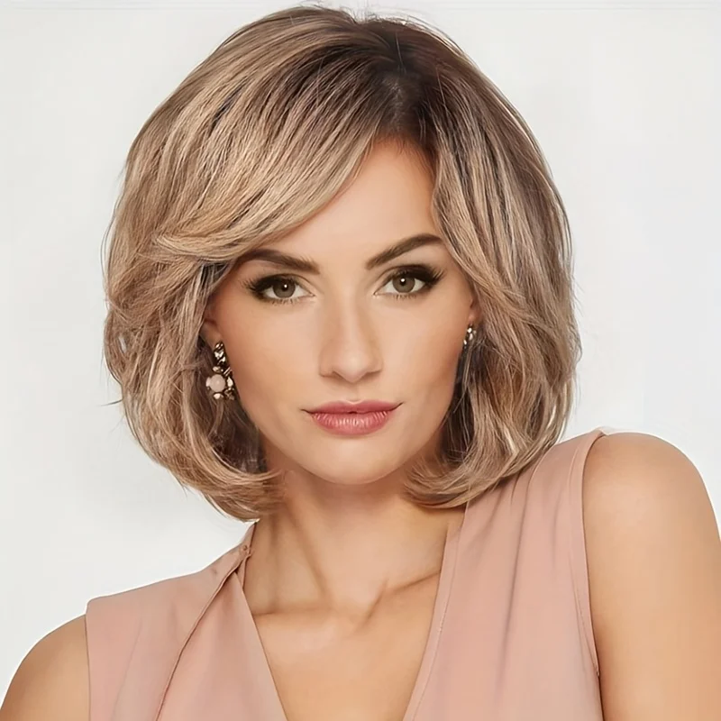 

Женский парик-боб золотисто-русого цвета, короткий, плотный, из термостойкого синтетического волокна, для элегантного повседневного образа, идеальный подарок на День матери