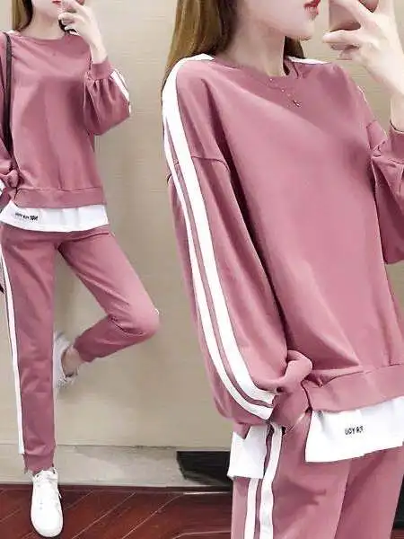 Fashionable Loose Women's Sportswear Set Sweatshirt Long Pants Autumn New Style plus Size Casual Wear Two-Piece Suit Korean S...