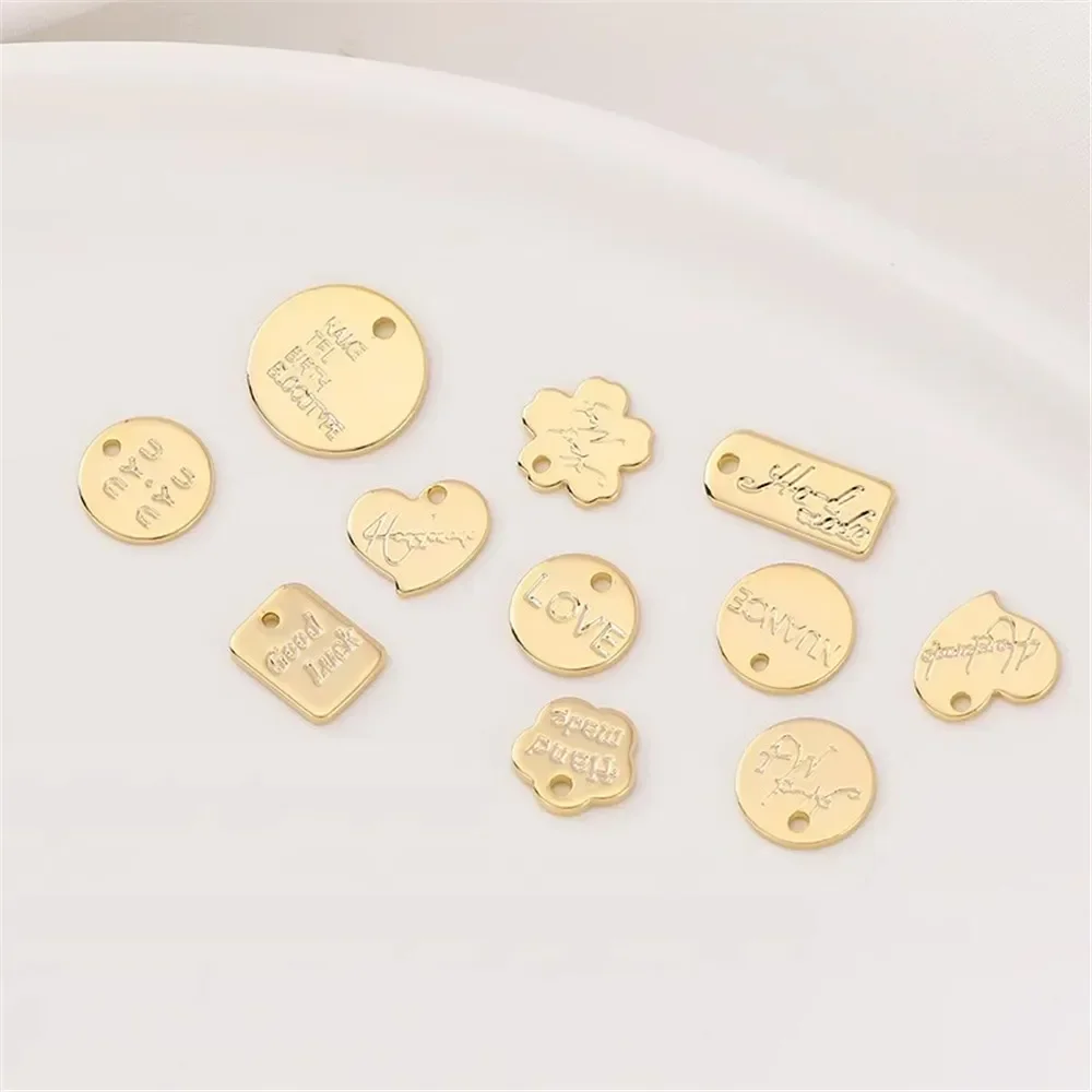 

14K Gold English Tag Letter Flower Love Pendant Small Pendant Handmade Diy Bracelet Necklace Material Accessories L400
