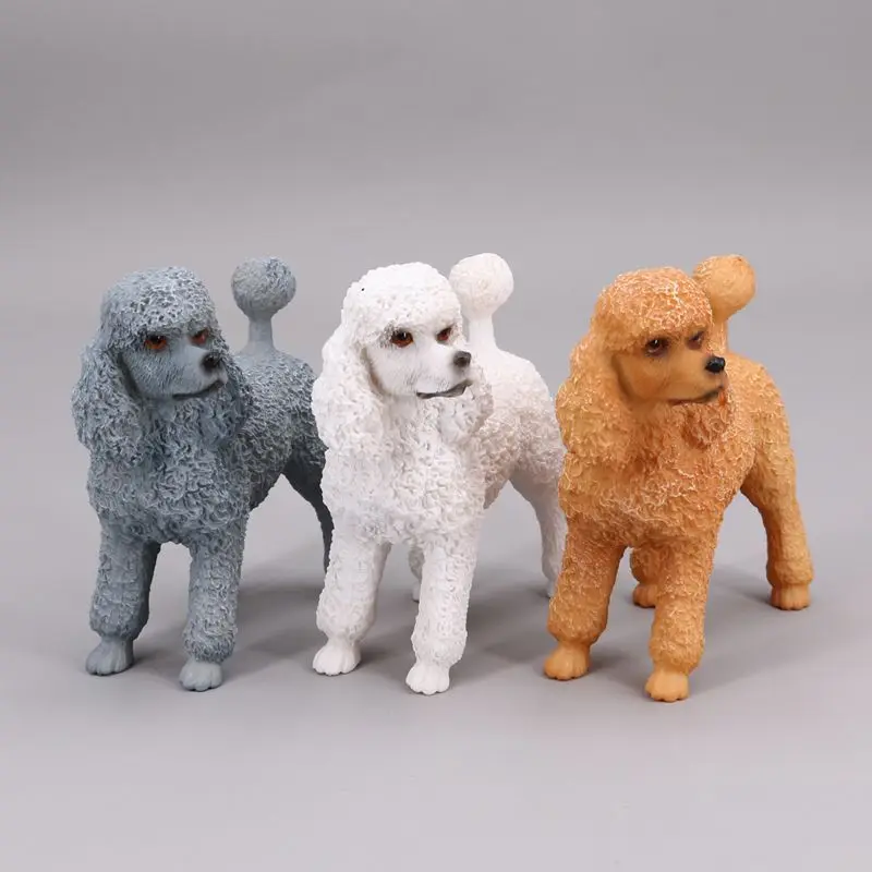 New Simulation Poodle Dog Animal Resin Action Figures Home Desktop Decoration Children Birthday Christmas Gift Doll Kids Toys