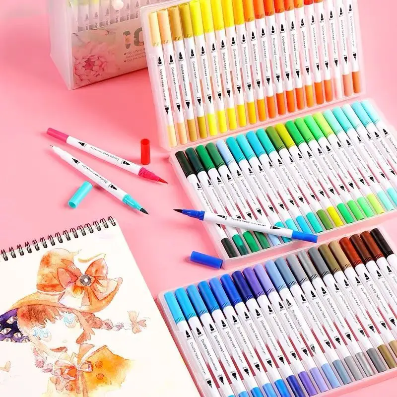 12-120 Colors Double Sided Marker Pens Set Water Based Washable Ink Art School Drawing Supplies Highlighter Sketch Brush Pen image 6
