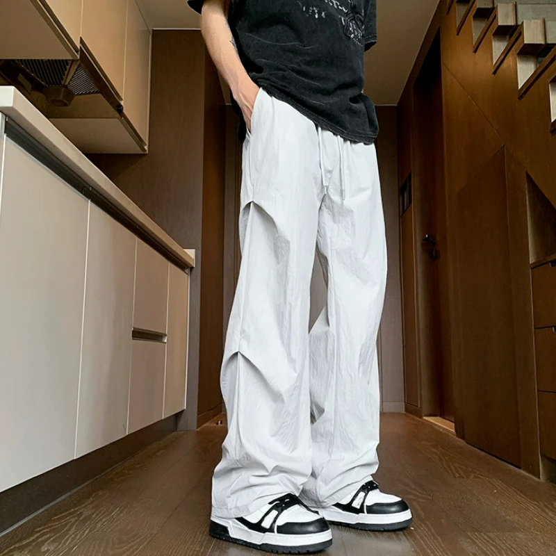 

Summer Ice Silk Loose Solid Color Men's Casual Straight Pants High Quality Sale Trend Fashion 2025 Classic New in Male Trousers