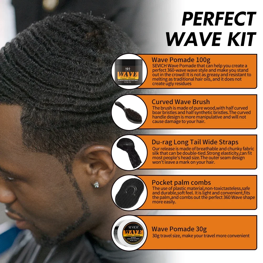 Biotin Wave Pomade For Deep Waves 360 Strong Hold Hair Styling Cream Wavy Hair Oil With Brush Waves Cream For African Black Men view 4
