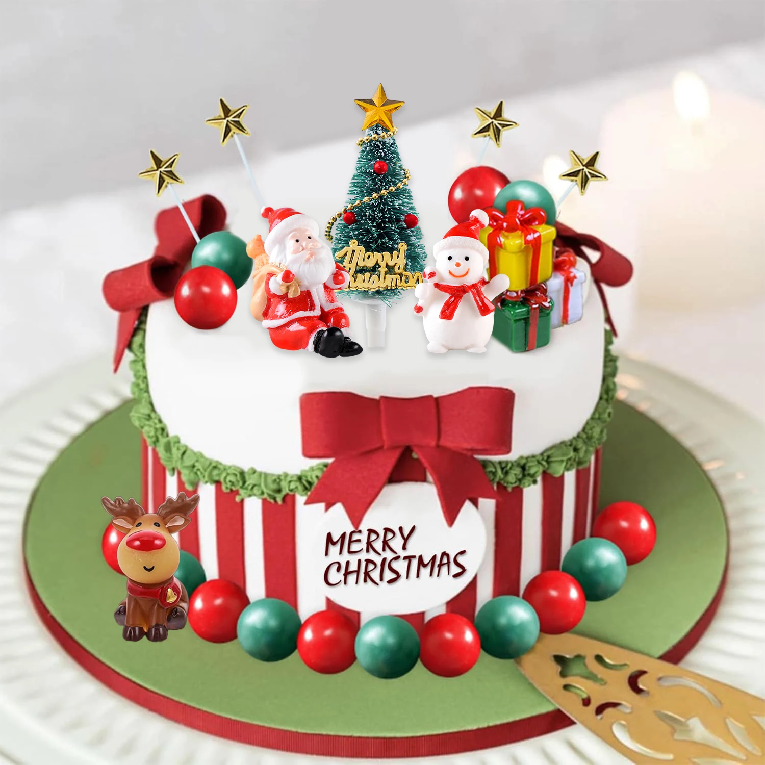 22 Stück Weihnachtstorten-Topper, Weihnachtsmann-Kuchendekoration mit Kugeln, Schneemann, Weihnachtsbaum und Geschenkbox für Weihnachtsthema-Party