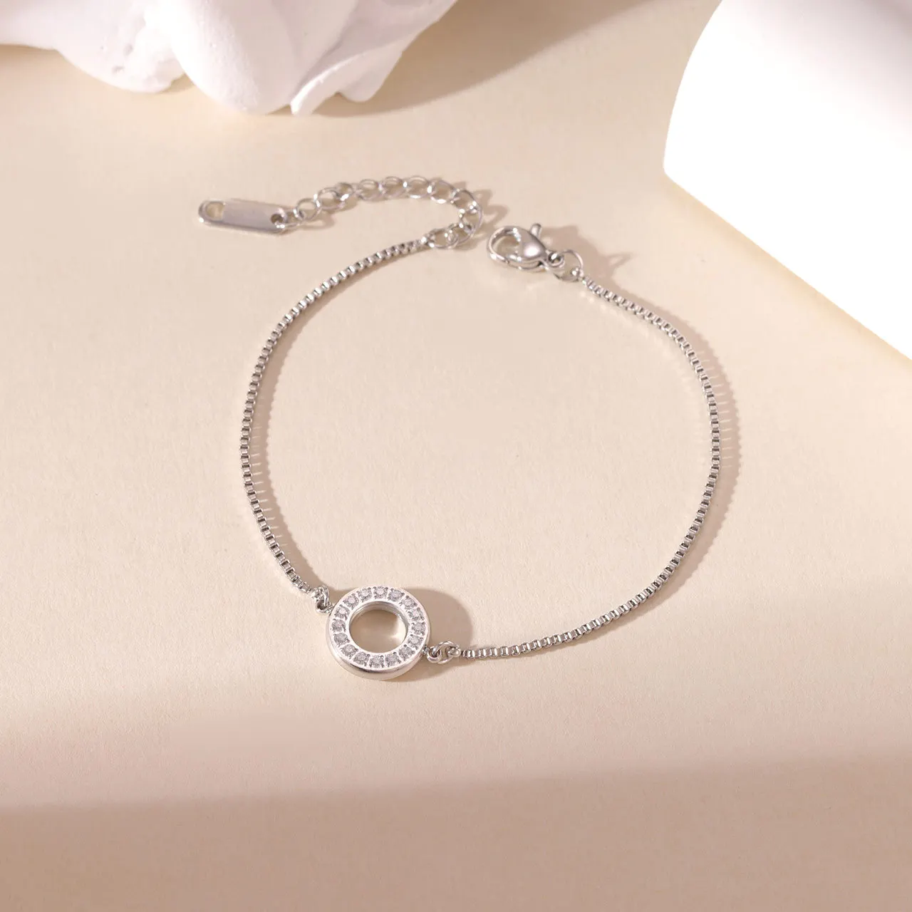 Fashion Stainless Steel Geometric Circular Zircon Bracelet Bangle Rust Resistant Metal Minimalist Wrist Trendy Jewelry Wholesale