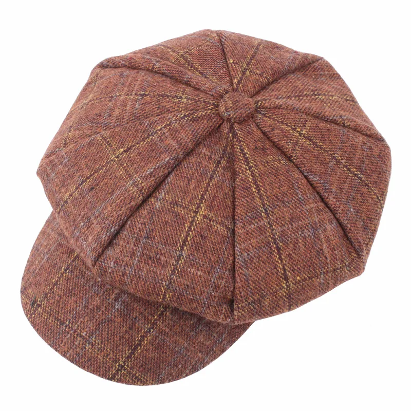BUTTERMERE Women Wool Tweed Caps Newsboy Female Male Vintage Army Green Plaid Flat Caps Spring Painters Cabbie Duckbill Hat 2024