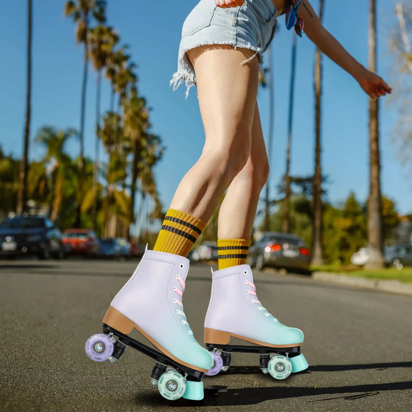 Pattini a rotelle in pelle PU per donna scarpe da Skate a doppia fila per adulti a 4 ruote scarpe da ginnastica per pattinaggio Quad lampeggianti