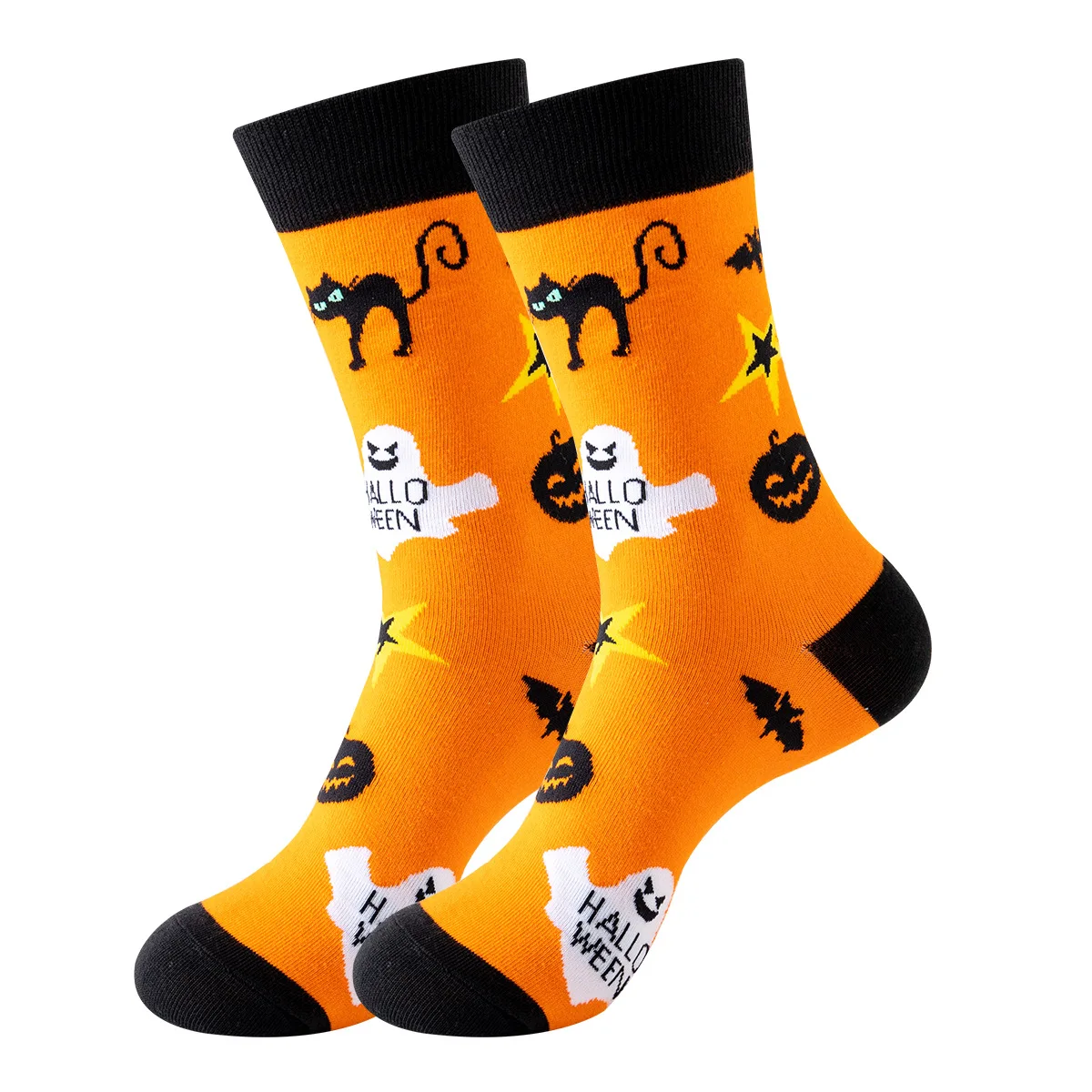 Classic Men Women Middle Tube Socks Funny Cartoon Halloween Vintage Cat Bat Skull Pumpkin Couples Casual Cotton Business Socks