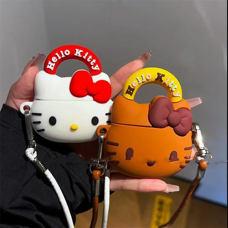 Miniso Handbag Hello Kittys Airpods Case Cartoon Airpods 1 2 3 4 Cute Anime Protectuve Covers Kawaii Toys for Girl Birthday Gift