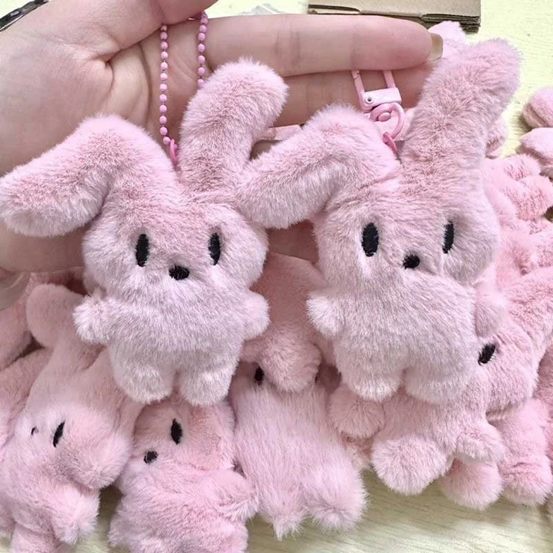 Cartoon Plush Keyring Soft Cute Pink Rabbit Doll Keychain Backpack Car Key Hanging Pendant Ornaments For Children Girls Gift