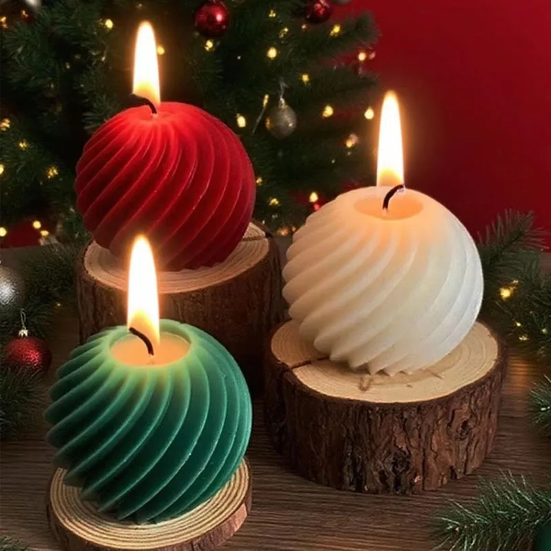 Spiral stripe Ball Silicone Candle Mold DIY Christmas Rotate Ball Molds Soap Resin Plaster Making Craft Home Xmas Decoration
