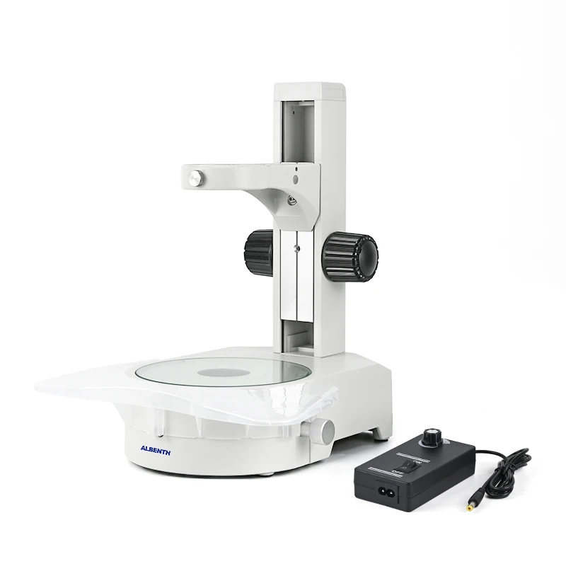 

Albenth Diascopic Microscope Track Stand With Rotating Mirror, 76mm Coarse Focus Rack, 3W LED Light Base