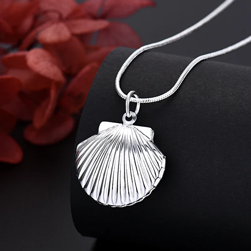 New Arrive 45cm 925 Sterling Silver Seashell Photo Open Frame Necklace Snake Chain For Woman Man Wedding Jewelry Wholesale