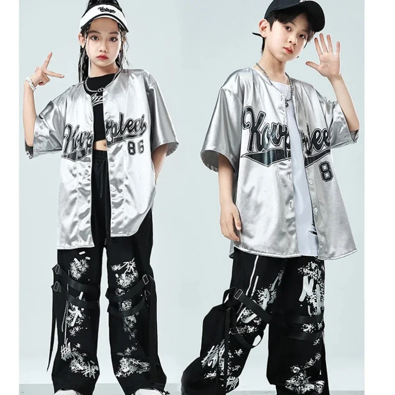 어린이 스트리트 댄스 트렌디 의류, 야구 재킷 세트, 힙합 소년 소녀 재즈 댄스 공연 쇼 드레스