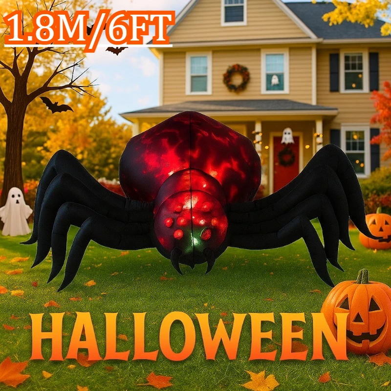 6FT Outdoor Inflatable Halloween Decor - Glowing Spider Toy, Ideal for Party, Garden, Yard and Home Decorations