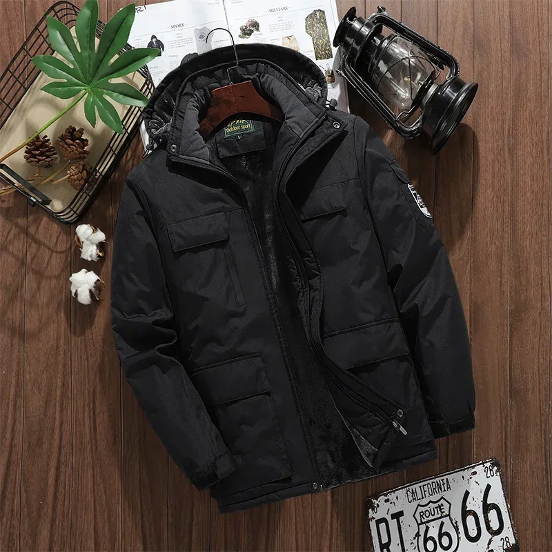 

-20 ℃ Winter Men's Parker Coat Simple Solid Color with Thick Velvet Warm Down Jacket Outdoor Windproof and Cold Resistant Coat