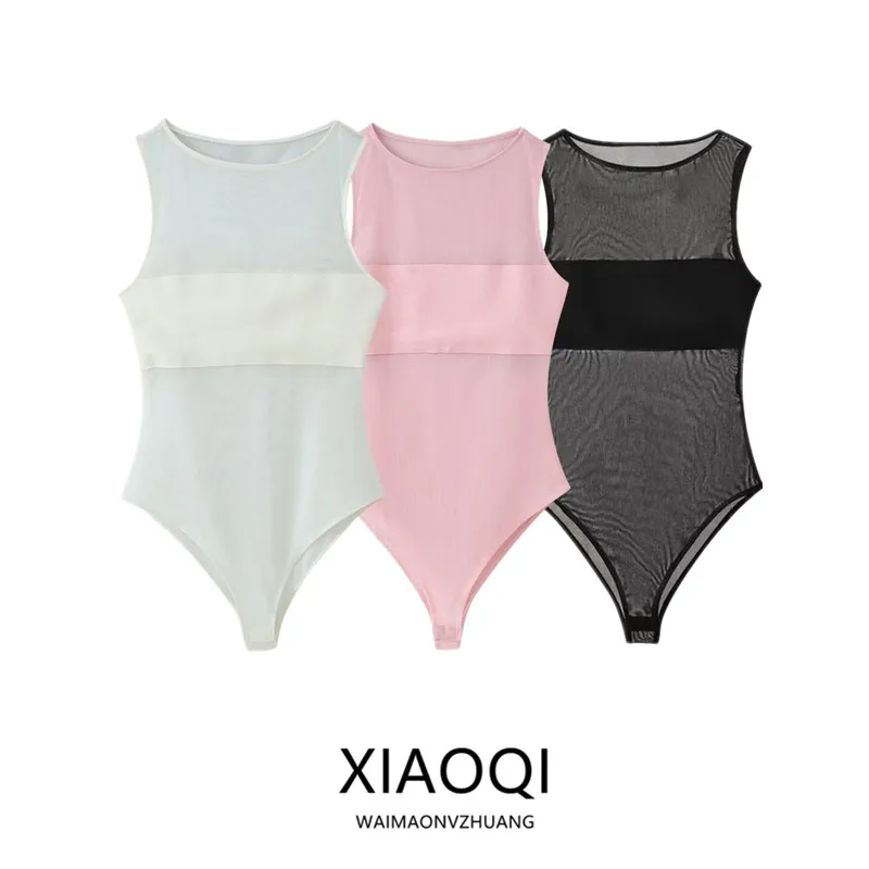 

Весна 2026: Женский универсальный комбинезон без рукавов с круглым вырезом, сетчатыми вставками, завышенной талией, прямым кроем, в деловом стиле, ткань 71%-80% [материал]