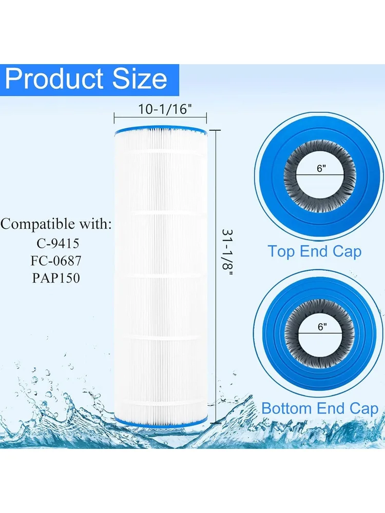 Zwembadfilterpatroon compatibel met PENTAIR CC150 C9415 150 CCRP150 voor spa en zwembad 10 1/16 x 6 inch - afbeelding 2
