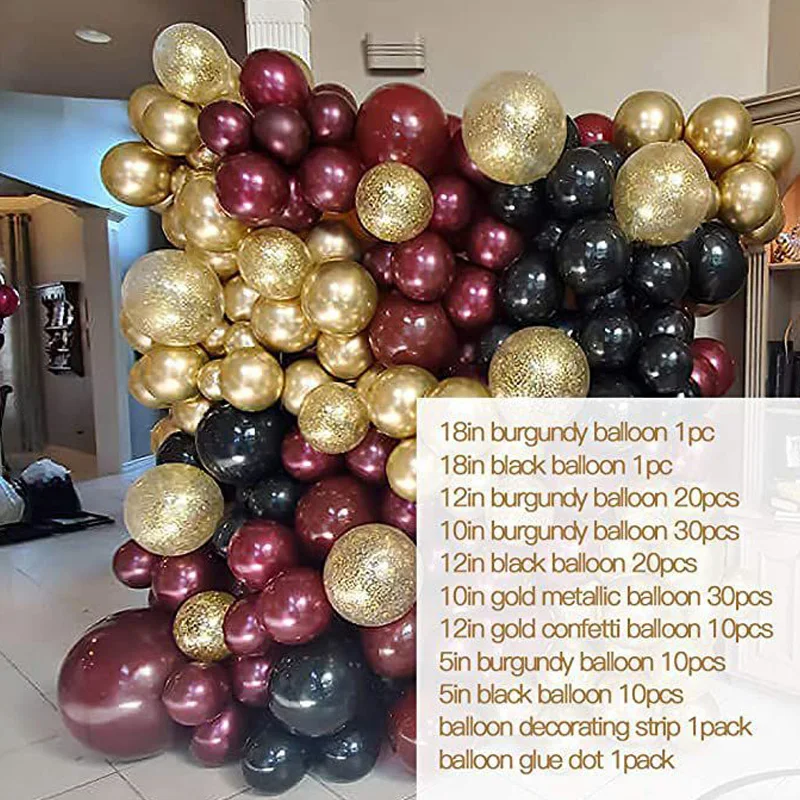 134pcs Black Gold Confetti Balloons Garland Arch Kit Burgundy Balloon Birthday Bridal Shower Wedding Marriage Party Decoration