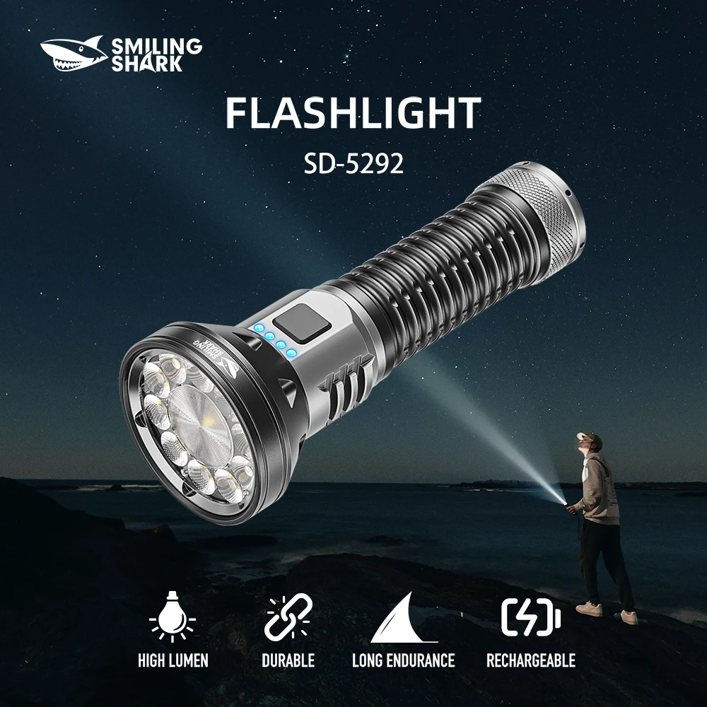 

1 шт. светодиодный фонарик Smiling Shark SD-5292, супер яркий ручной фонарик, долговечная перезаряжаемая вспышка для улицы