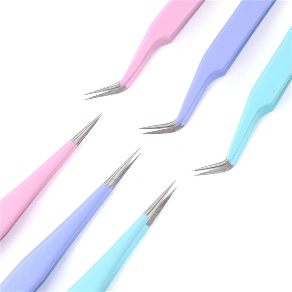 Colorful Eyelash Tweezers Lash Extension Stainless Steel Superhard Tweezers With Fiber Tips High Precision Anti-Static Tweezers