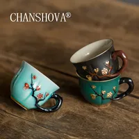 CHANSHOVA 50/70ml Chinese Handmade Plum pattern Ceramic Tea cup small Coffee cups with handle China porcelain Mugs Tea set T014