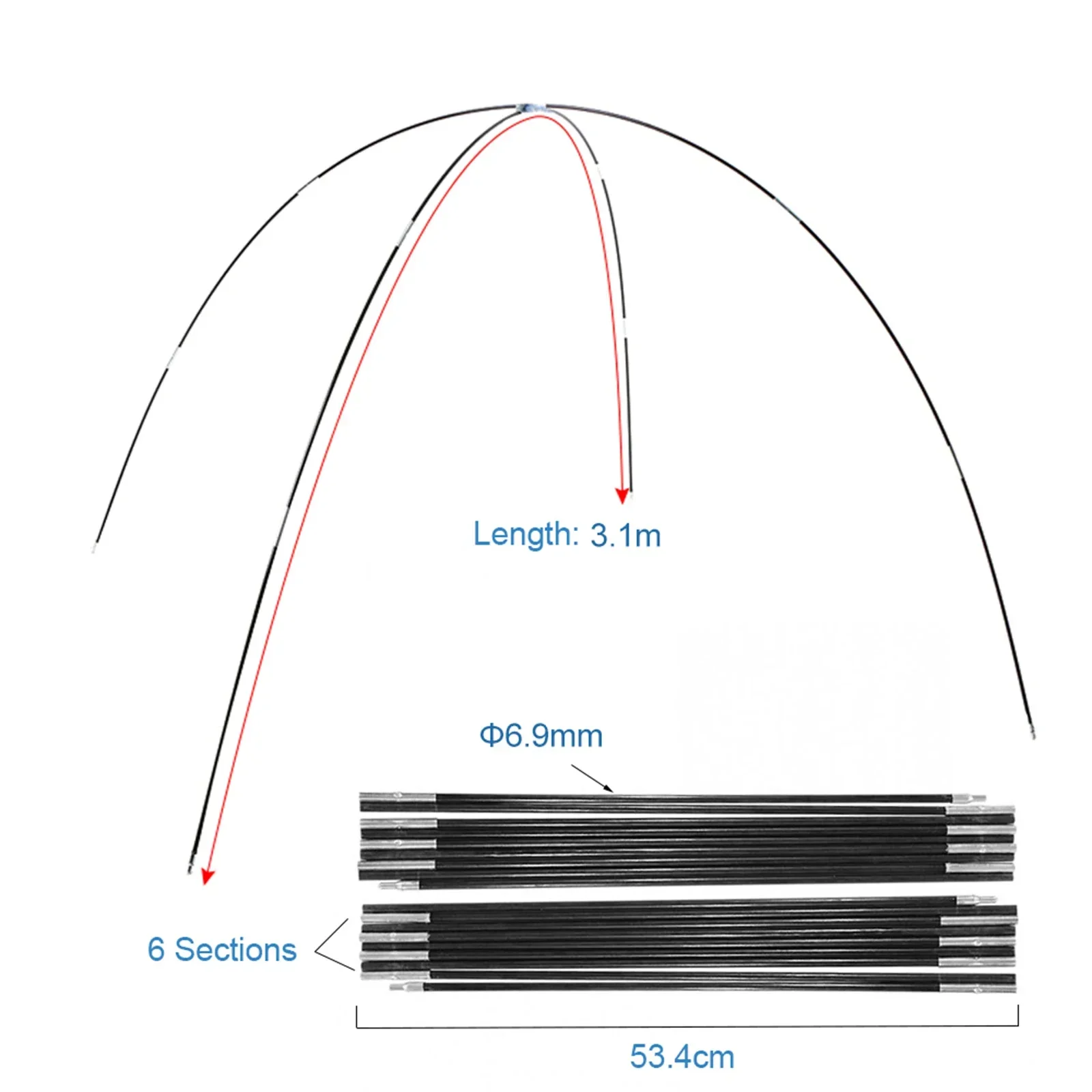 Brand New Tent Rod Camping Anti-corrosion Stretchable String Inside Awning Frames Support Rods Convenient To Carry