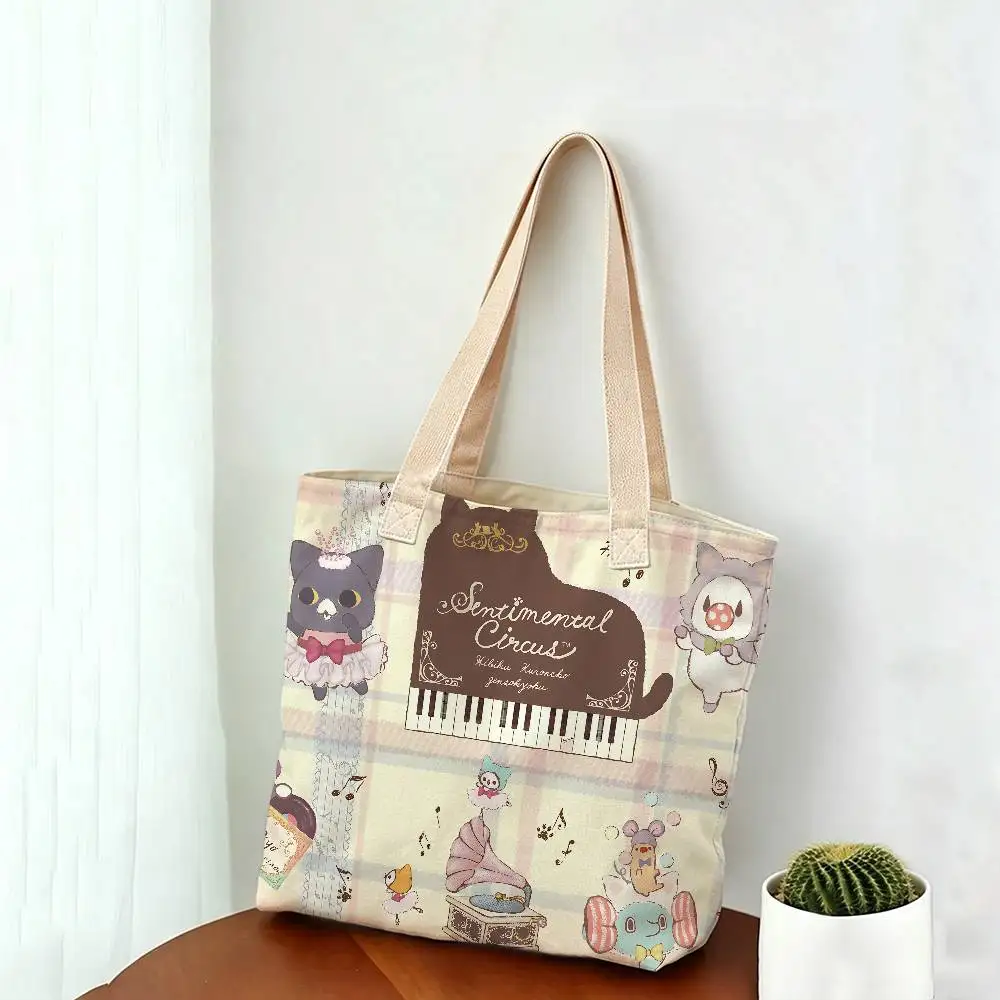 Sentimental Circus Cartoon Fashion Wiederverwendbare Schulterhandtasche aus Leinenmischgewebe, Baumwolle-Polyester-Stoff, doppelseitige Tragetasche – Detail 5
