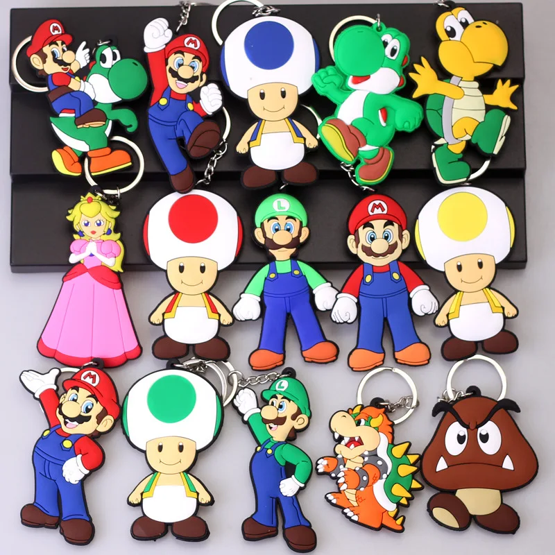 Super Mario Bros Keychain Action Figure Pendant Cute Cartoon Character Toy Doll Model Decoration Boys Girls Birthday Gift