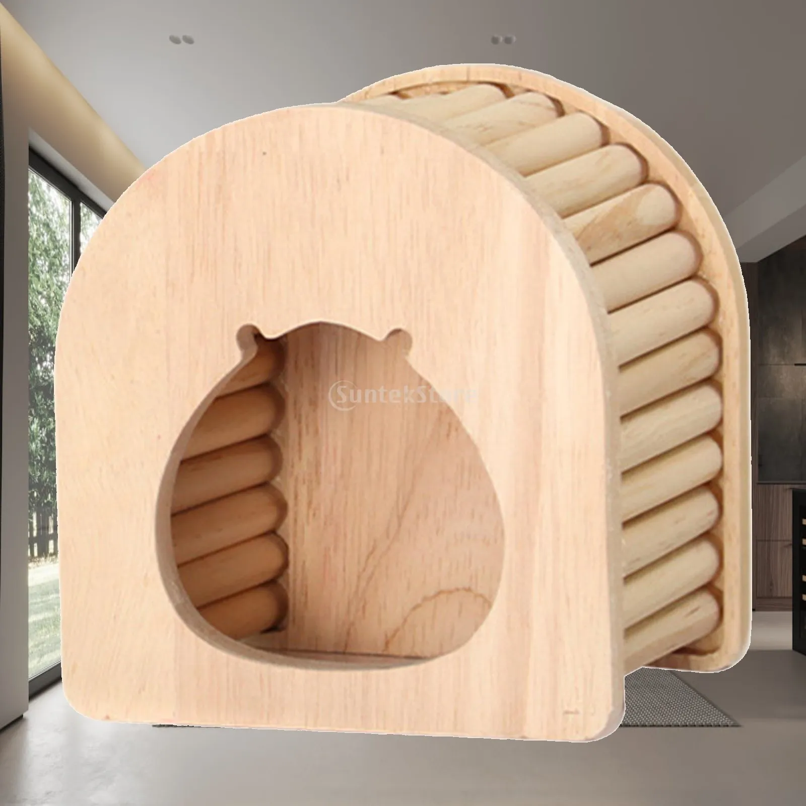 Hamster Wood House Hideout Cage Accessory, Tiny Gerbils Dwarf Hamsters Hut Play Rest Habitat Decor Cage Decor Exploring Toys