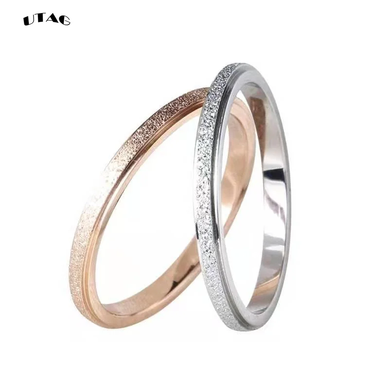 UTAG Classic Simple Matte Narrow/Wide Ring Titanium Steel for Women Trendy Tail Ring Rose Gold/Silver Color Wedding Band Jewelry