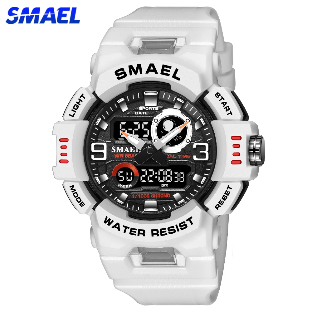 SMAEL Sport Young Men\'s Watches Digital LED Dual Display Waterproof Young Boys Wristwatch Student Stopwatch Alarm Quartz Clock