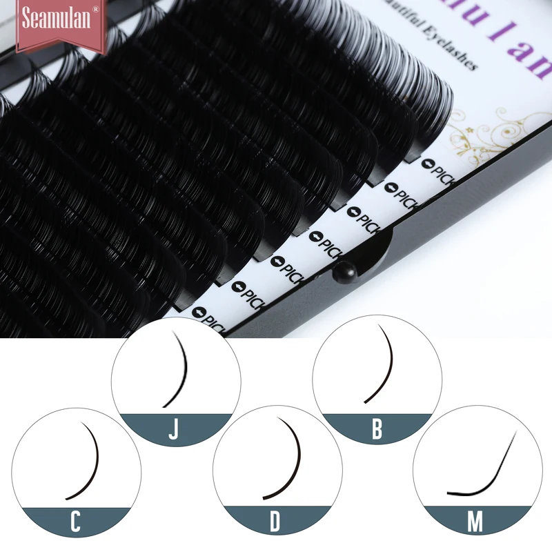 Seamulan Eyelashes Extensions Matte Black High Quality J/B/C/D/M Curl Volume Lashes Natural Soft Individual False Mink Lashes