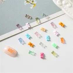 50pcs Japanese Cartoon Teddy Bear Nail Art Decoration Parts Kawaii Accessories 3D Macaron Mini Jelly Bear Resin Nails Charms
