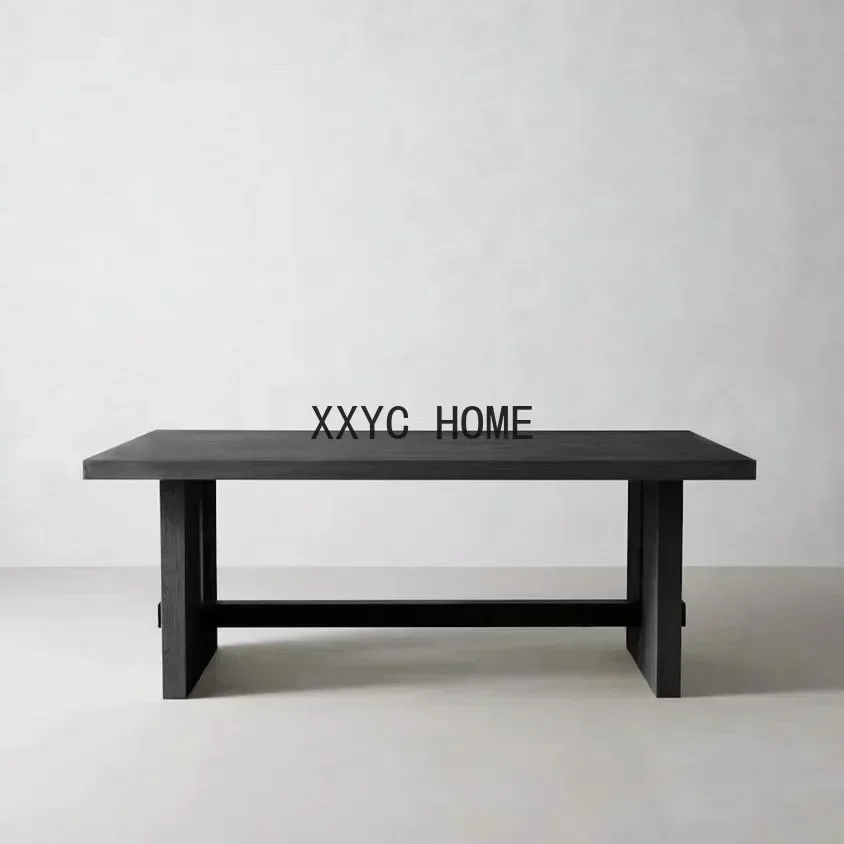 Vintage Dining Table Solid Wood Rectangular Desk Log Distressed Conference Workbench Minimalist Designer Light Luxury Long Table