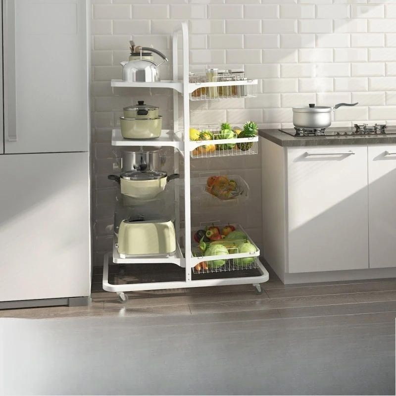 Floor-to-ceiling multi-functional double-sided cart floor height adjustment living room bedroom snack toy storage rack