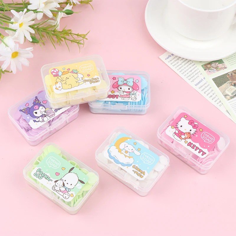 1PC Disposable Soap Flakes Kuromi Soap Cartoon Sanrio Hello Kitty Portable Hand Soap Household Goods Boxed Soap Flower