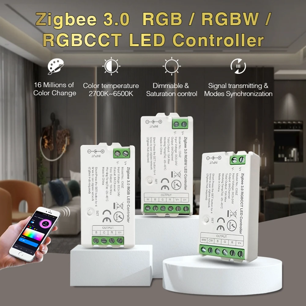 Tuya Zigbee RGB RGBW RGBCCT LED Controller 15A 5-24V Smart Life Gateway Hub Alexa Google 1/2/3/4/5CH COB RGB LED Strip Light