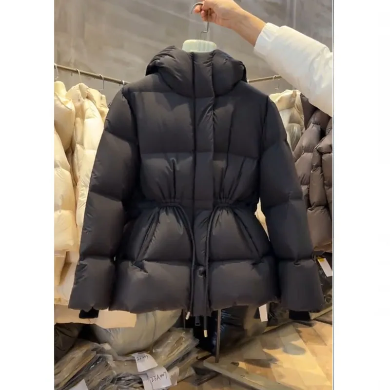 

Женская куртка с капюшоном и застежкой на талии Ele Bla, зима 2023, новая верхняя одежда больших размеров Sle, шикарная застежка-молния...