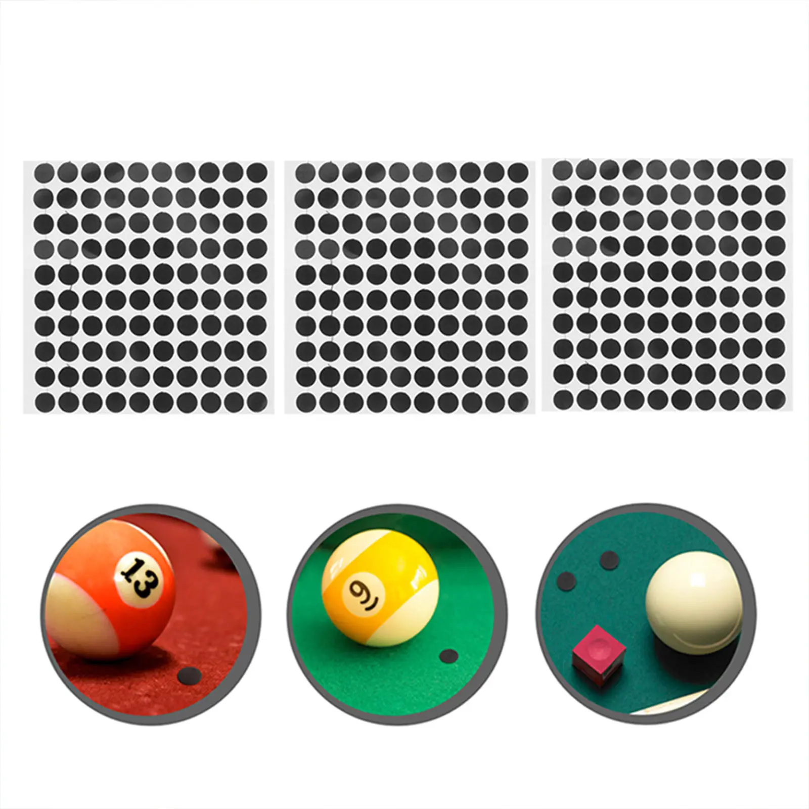 

3 Sheets Billiard Black Spots Pool Table Stickers Snooker Marking Dots Self-Adhesive Woven Fabric Easy Application No Peel Tear
