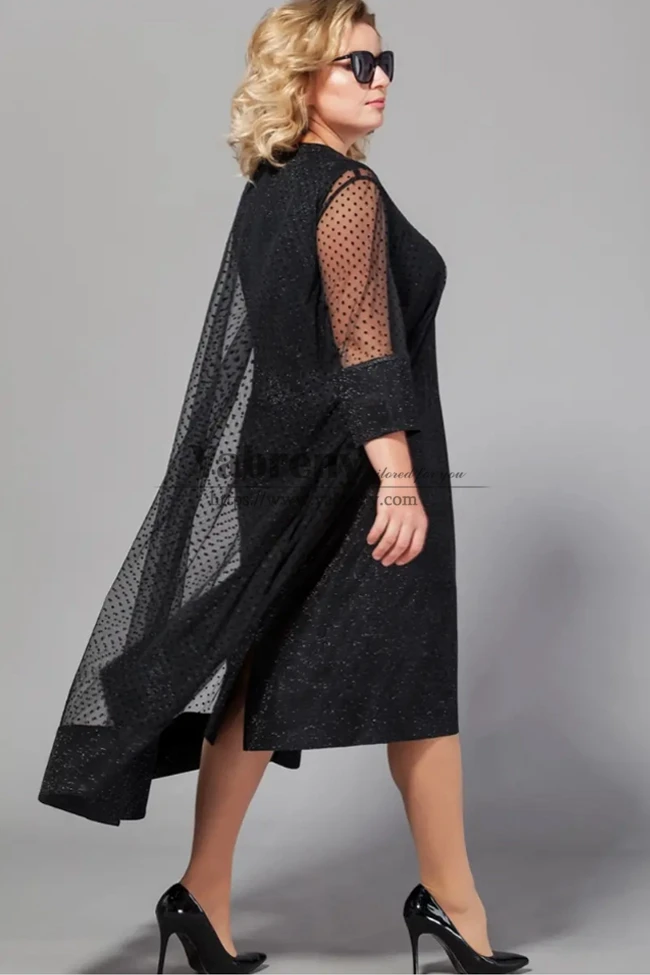 Vestido de encaje negro para madre de la novia, talla grande, mujer