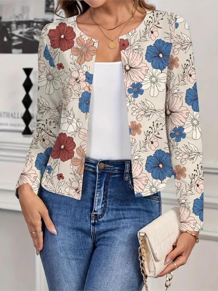

Модная куртка с цветочным принтом, пальто для женщин, повседневные куртки с длинными рукавами и открытой строчкой, пальто, топы, женская праздничная уличная одежда, новинка в стиле бохо