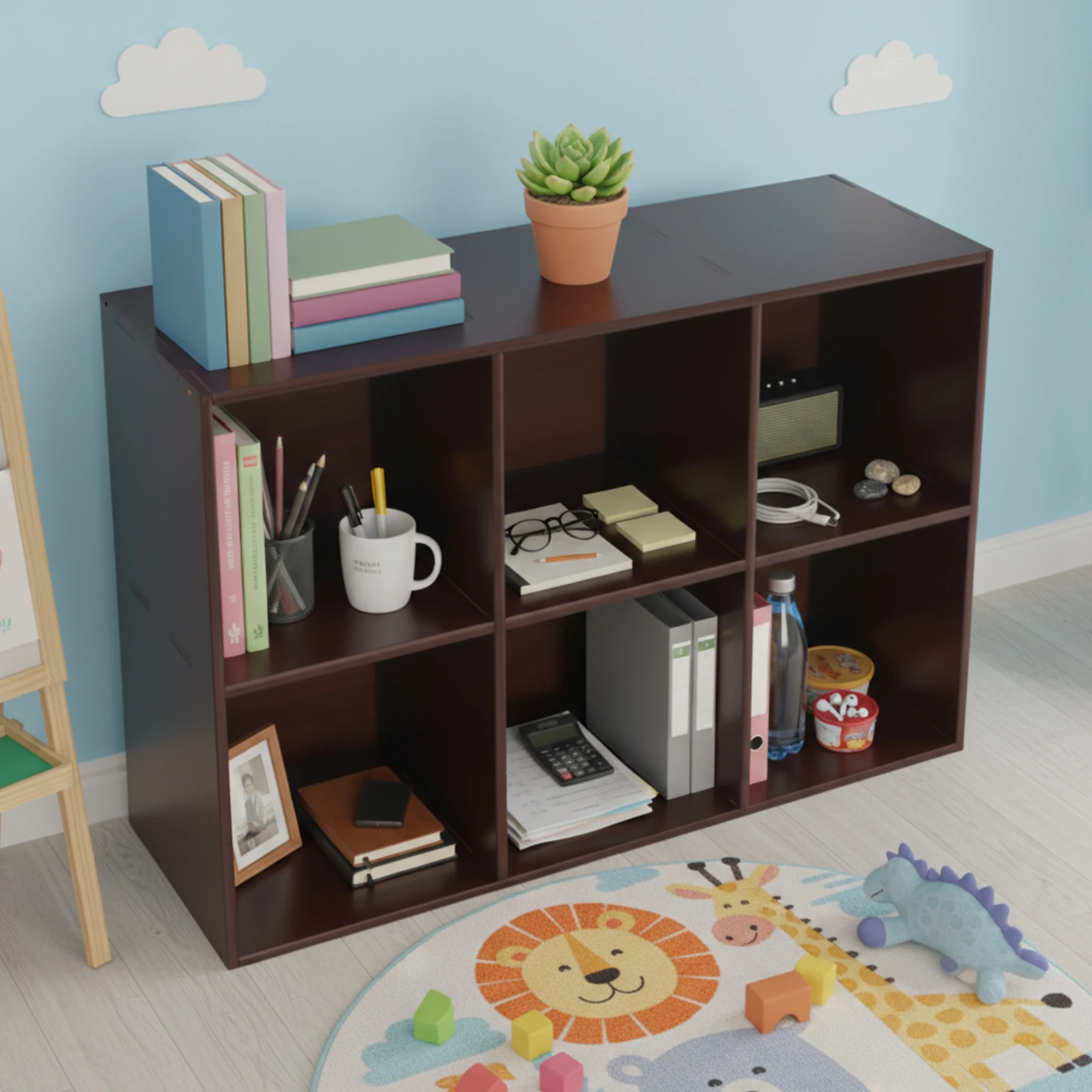 

35.43x11.81x23.62in Solid Wood Bookcase 6 Cube Storage Shelf Display Shelf for Living Room Bedroom Office Home Library Organizer