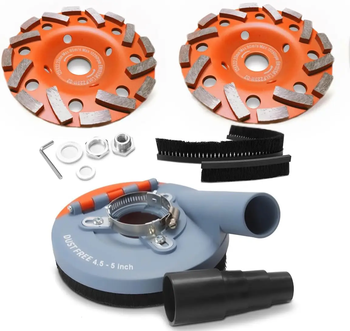 

Dust Shroud for Angle Grinder 4.5-5 inch + 2 Diamond Cup Wheels, Universal Surface Grinding Kit with Vacuum Adapter